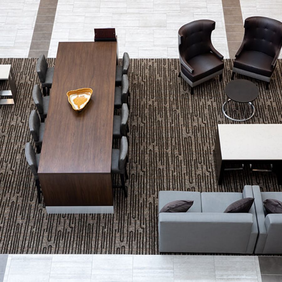 patterned carpet in an office