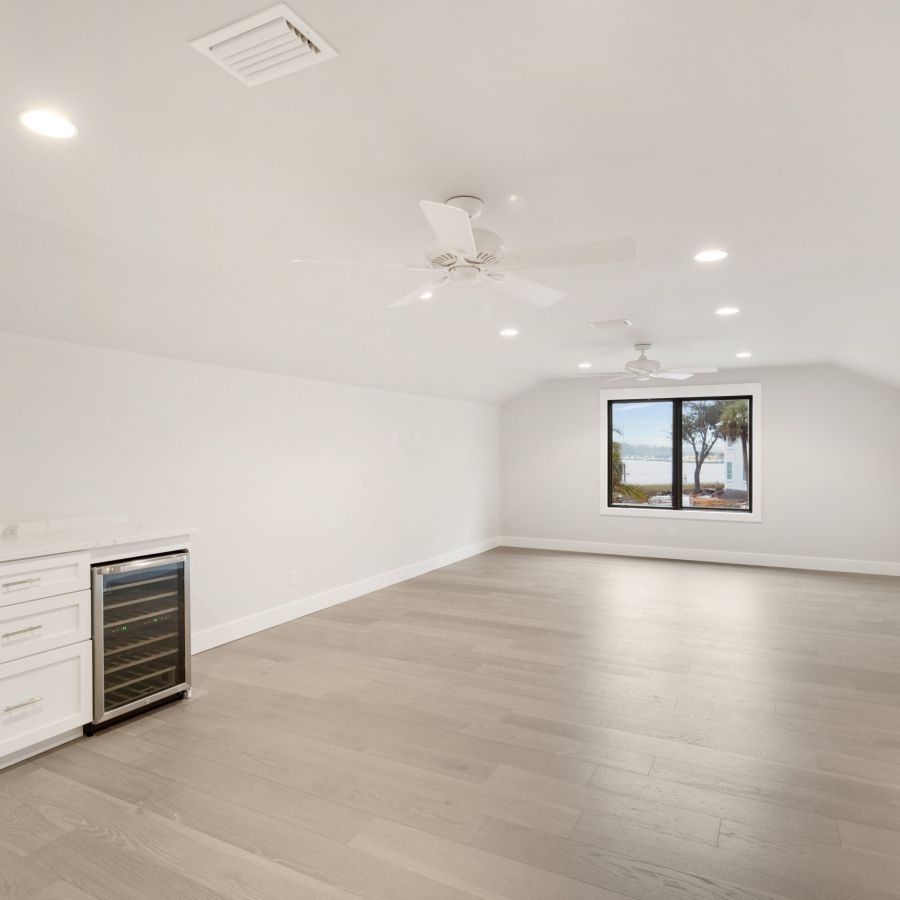 gray laminate flooring in an open room